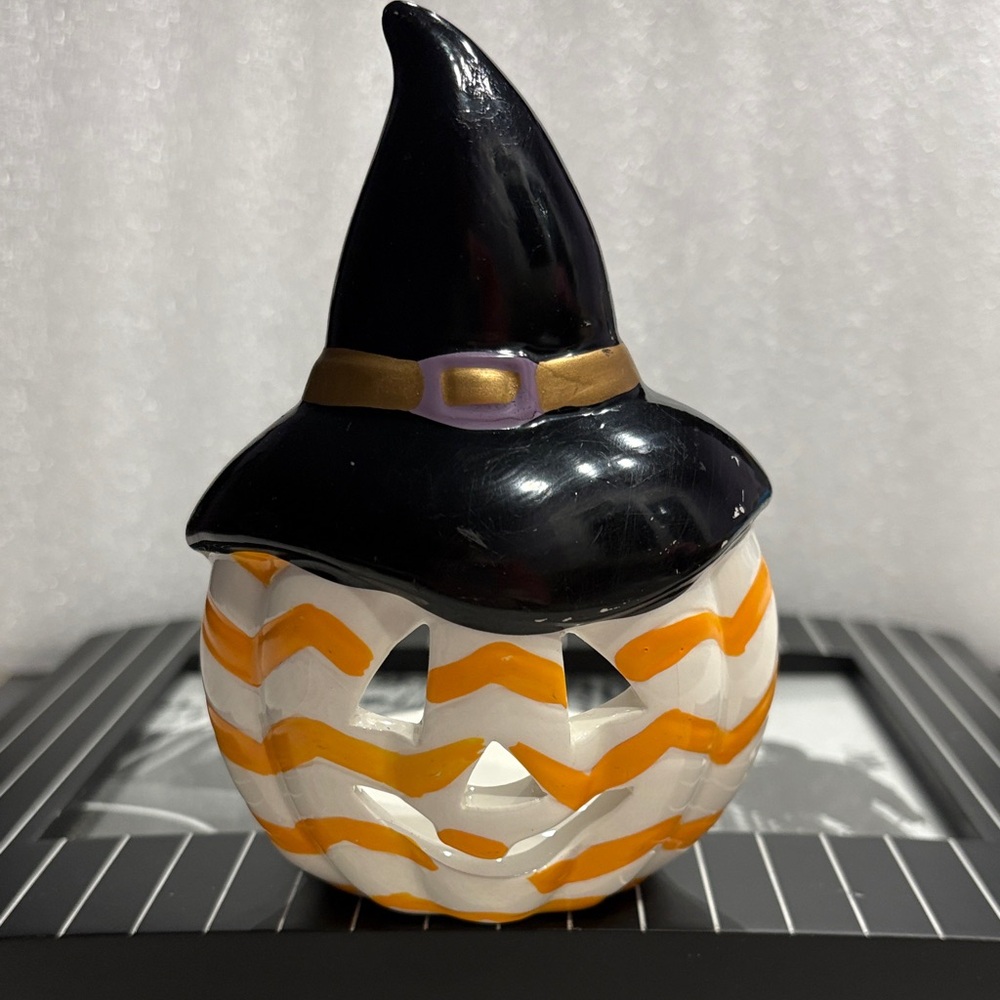 Vintage PartyLite Halloween Witch Hat Pumpkin Tea-light Candle Holder Home Decor